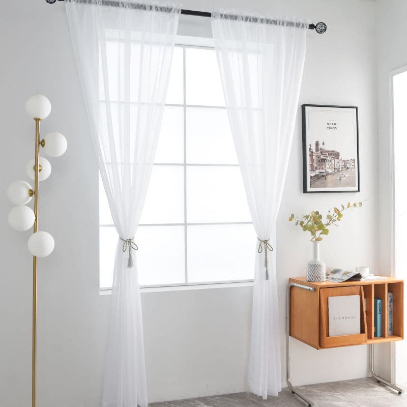 SpaceDresser Basic Rod Pocket Sheer Voile Window Curtain Panels White 1 Pair 2 Panels 52 Width 90 Inch Long for Kitchen Bedroom Children Living Room Yard(White,52 W x 90 L) - Image 2